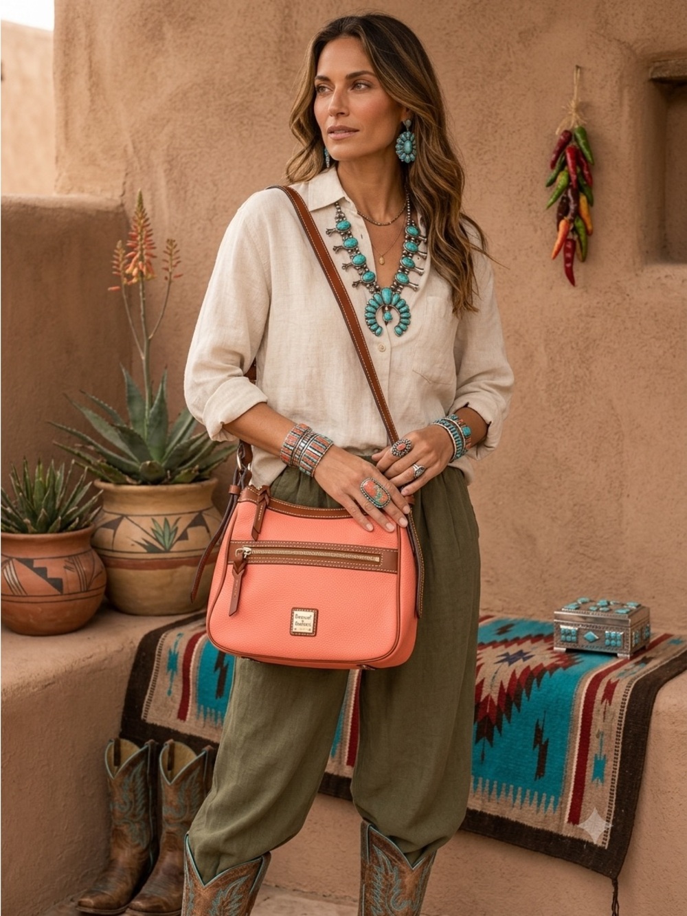 Dooney & Bourke Presley Coral Pebbled Leather Crossbody & Dust Bag $329 MSRP